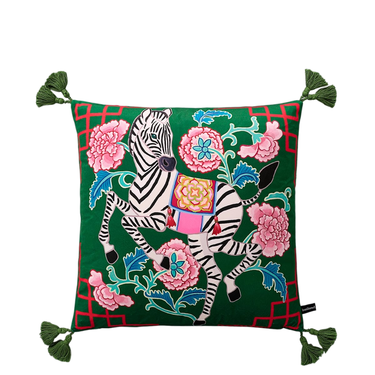 Pillow Cover 20X20 - Chinoiserie Zebra With Asian Peonies Cushion