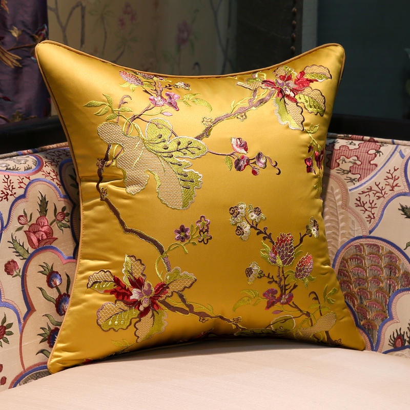 Pillow Cover 20X20 - Flowers Pillows Retro Chinese Embroidery Cushion