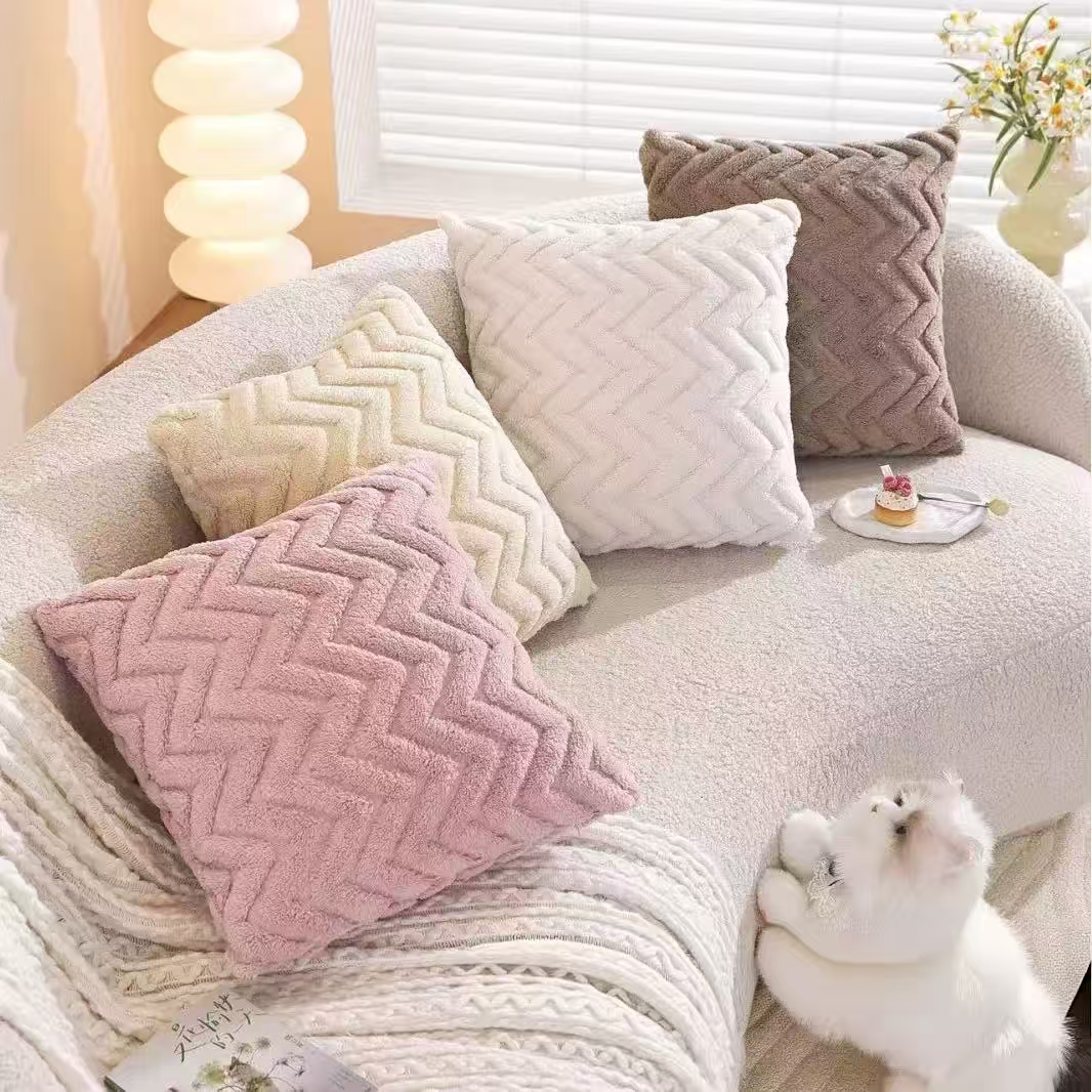 Pillow Cover 20X20 - 2pcs artificial plush wave pattern Throw