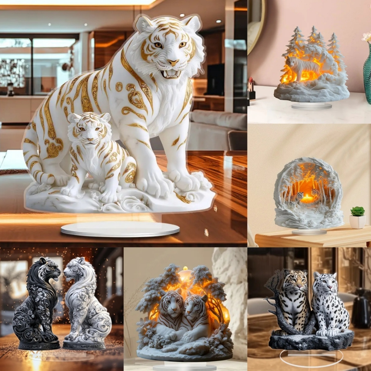 Two Tigers Statue,2D Flat Anim - Home Textiles Products บทวิจารณ์และราคา
