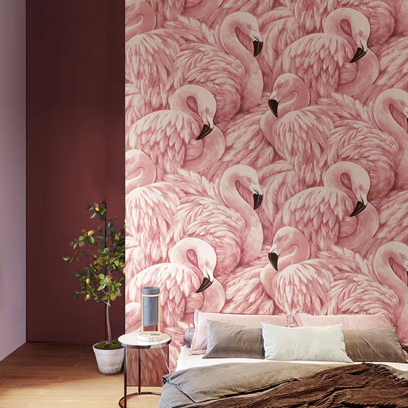 Nordic Ins Pink Flamingo Wallp - Home Textiles Store บทวิจารณ์และราคา