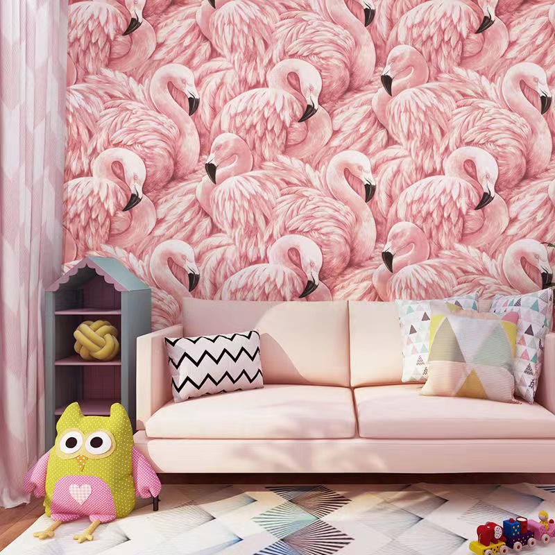 Nordic Ins Pink Flamingo Wallp - Home Textiles Store บทวิจารณ์และราคา