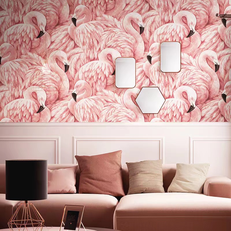 Nordic Ins Pink Flamingo Wallp - Home Textiles Store บทวิจารณ์และราคา