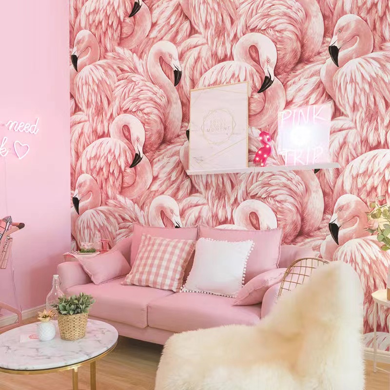 Nordic Ins Pink Flamingo Wallp - Home Textiles Store บทวิจารณ์และราคา