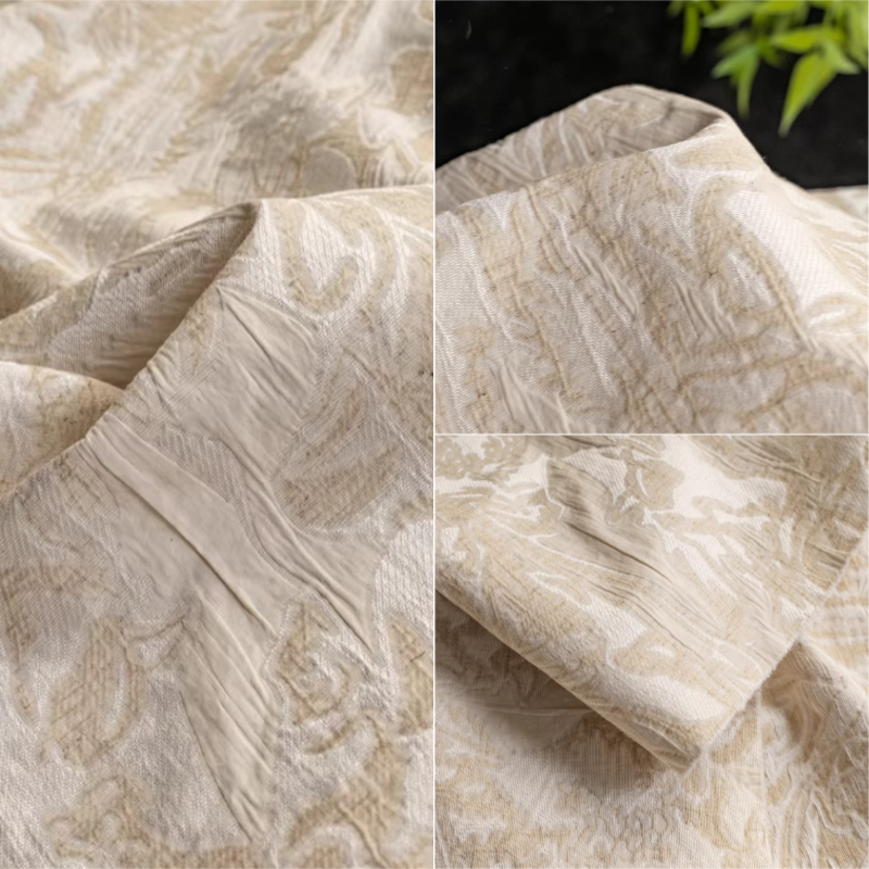 Beige Linen Jacquard Fabric Fl - Home Textiles Designer บทวิจารณ์และราคา