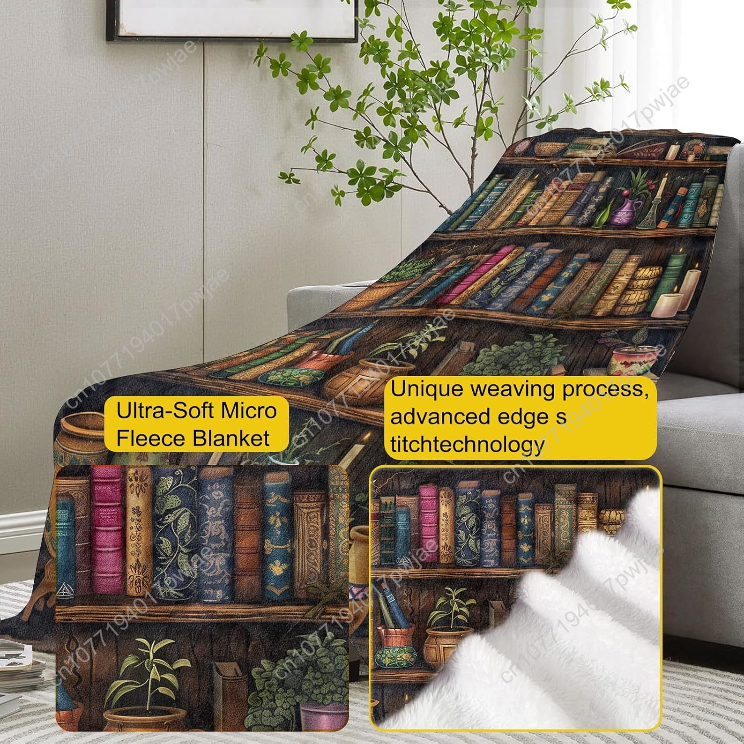 Vintage Bookshelf Blanket Read - Home Textiles Blanket บทวิจารณ์และราคา