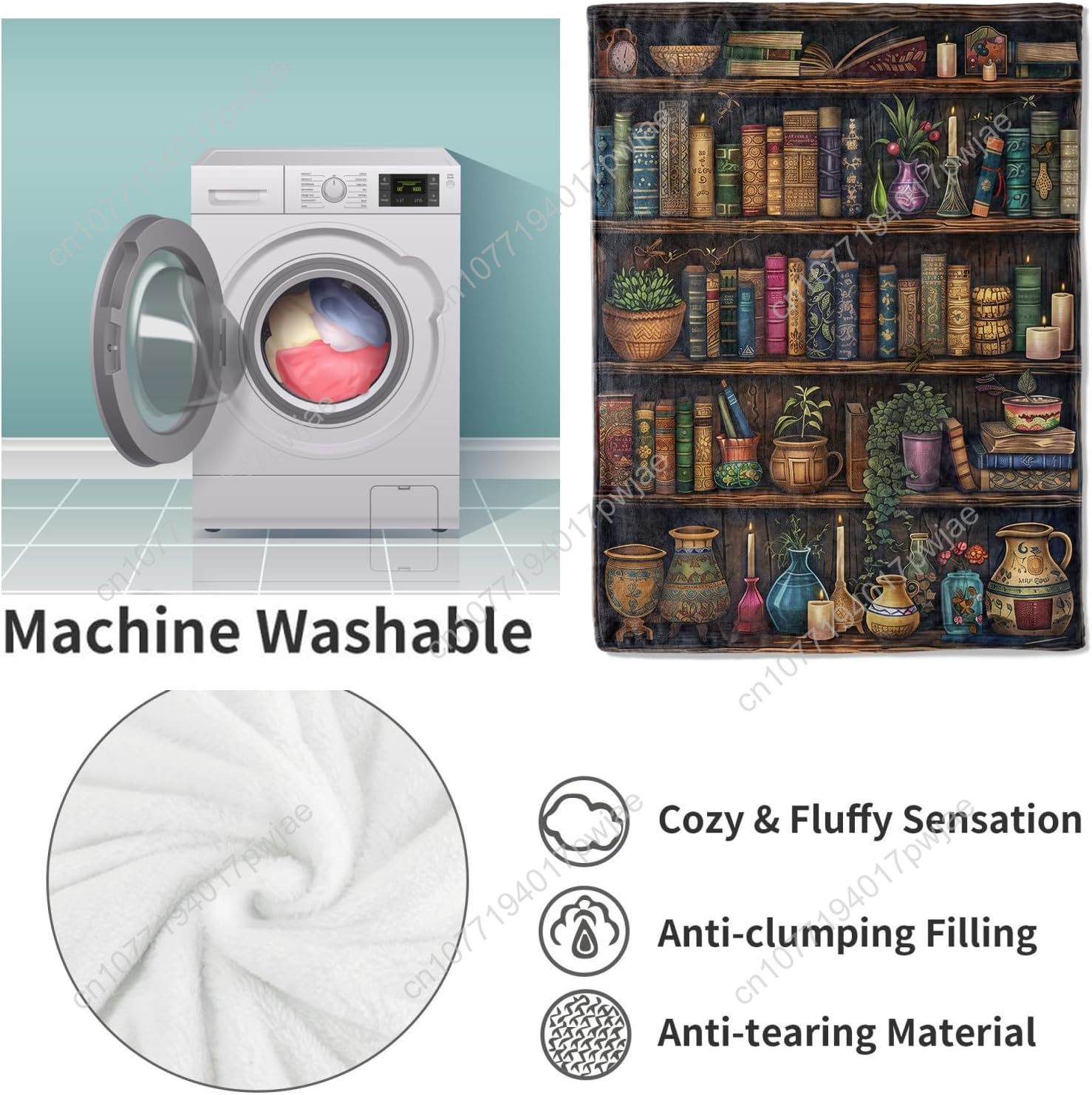Vintage Bookshelf Blanket Read - Home Textiles Blanket บทวิจารณ์และราคา