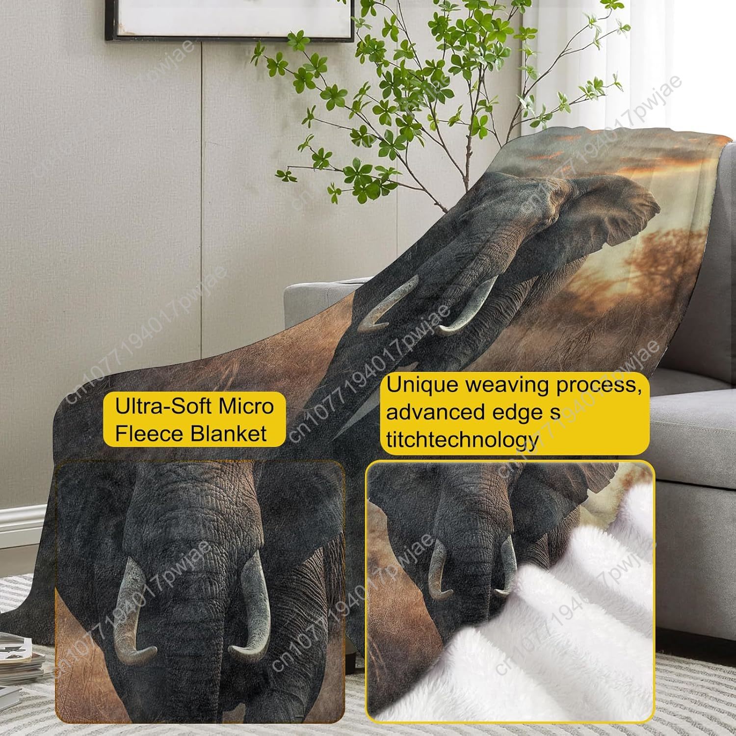Elephant Fleece Blanket, Reali - Home Textiles Blanket บทวิจารณ์และราคา