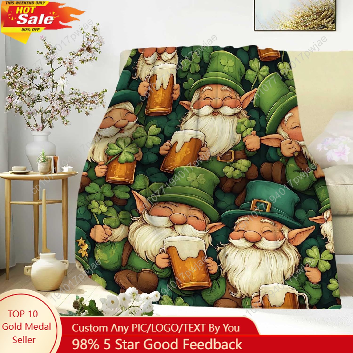 St. Patrick’s Day Gnome Throw  - Home Textiles Blanket บทวิจารณ์และราคา