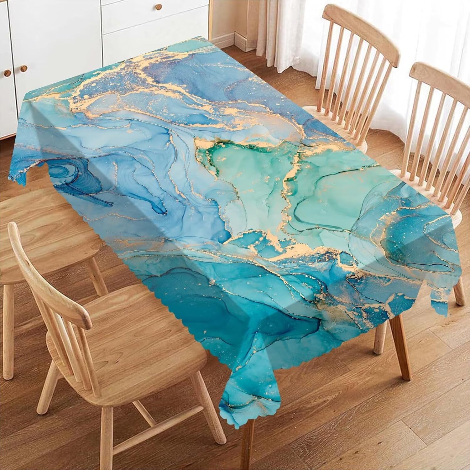 Luxury Teal Marble Fluid Table - Home Textiles Premium บทวิจารณ์และราคา