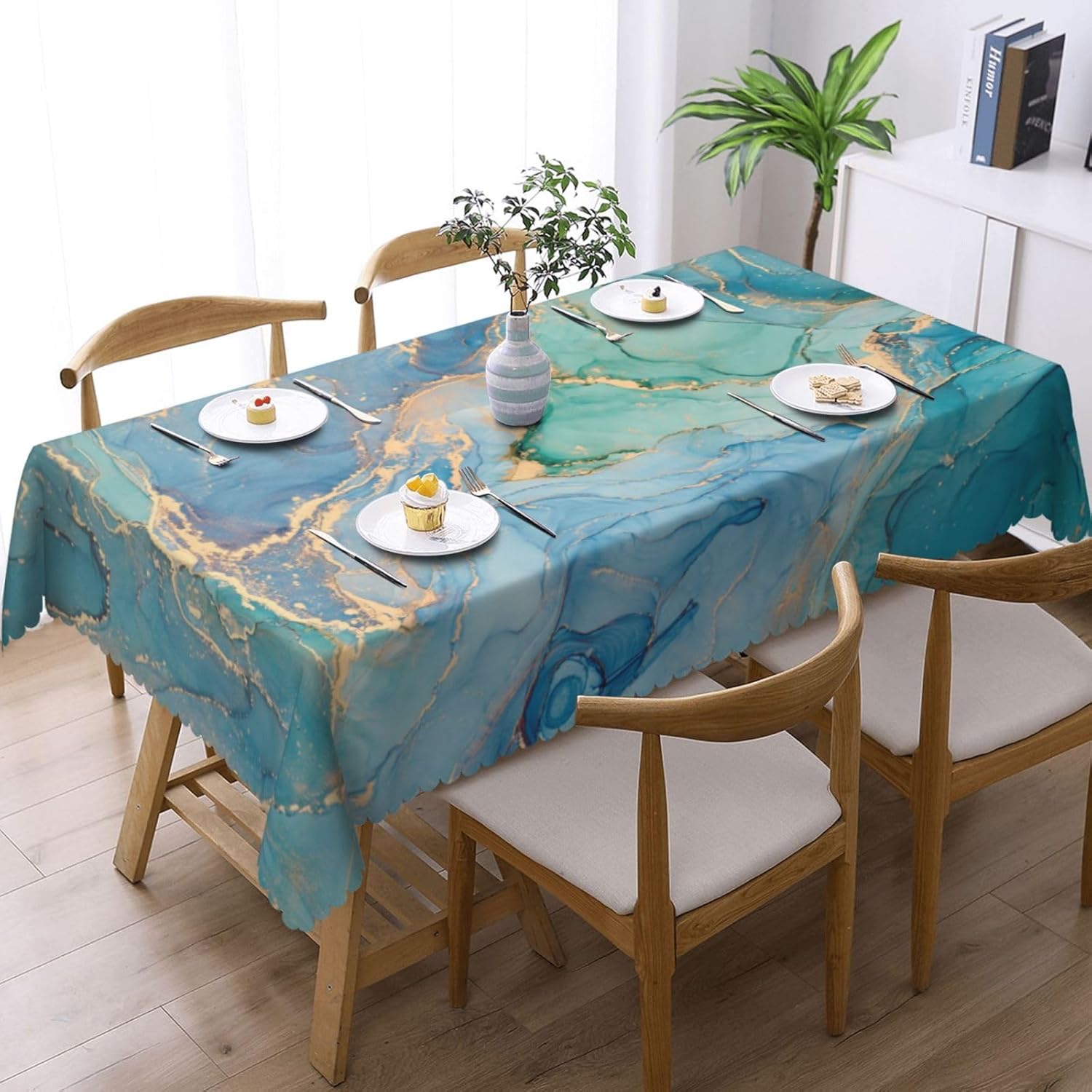 Luxury Teal Marble Fluid Table - Home Textiles Premium บทวิจารณ์และราคา