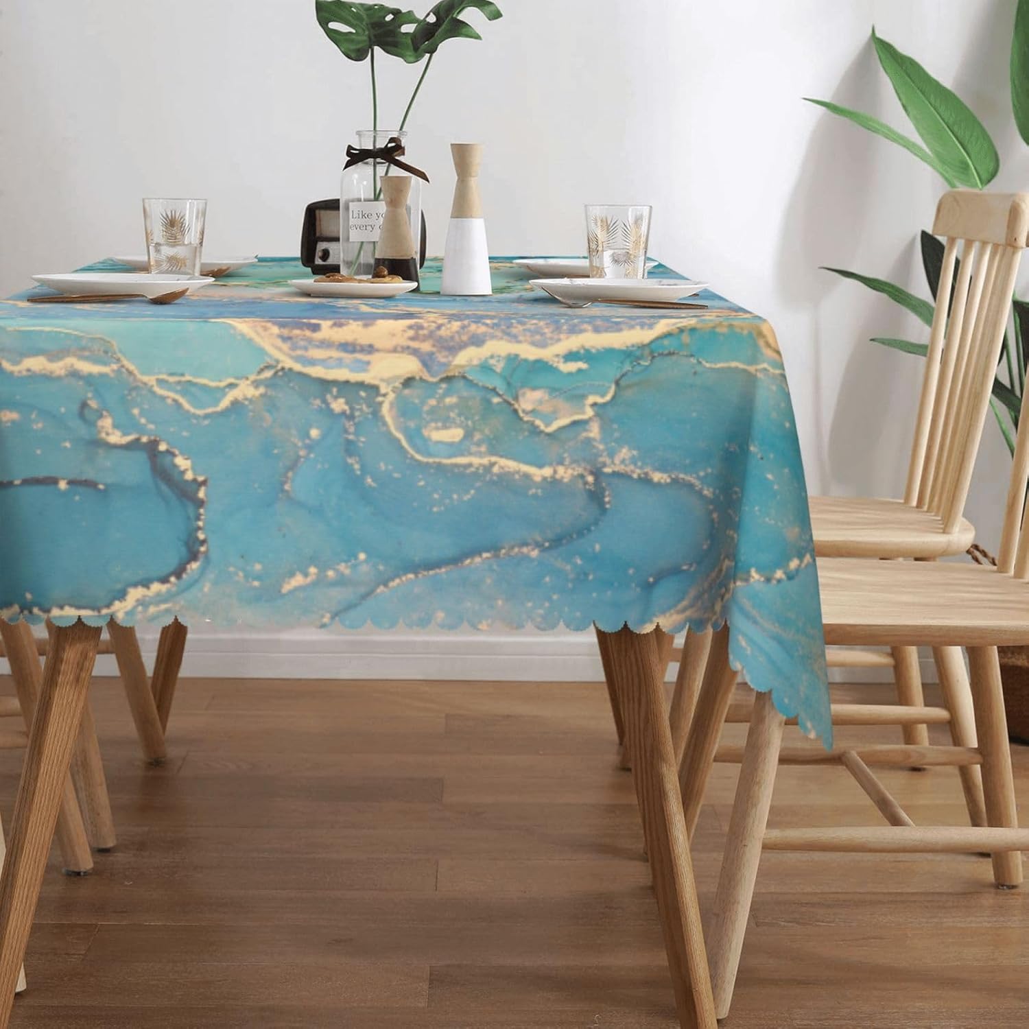 Luxury Teal Marble Fluid Table - Home Textiles Premium บทวิจารณ์และราคา